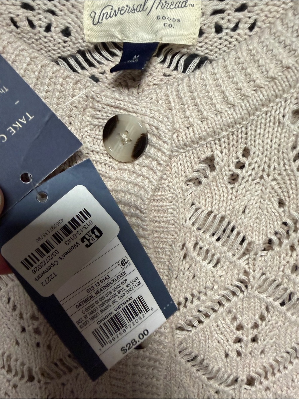 NWT Universal Thread Oatmeal Crochet Openwork Sweater Vest M - Picture 2 of 3